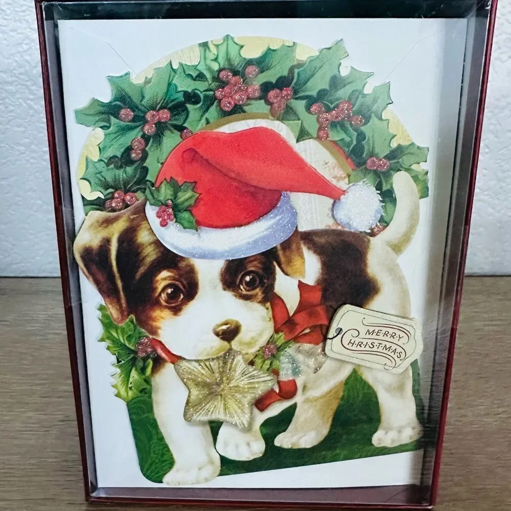 Vintage Christmas Puppy Dog Holiday Greeting Cards